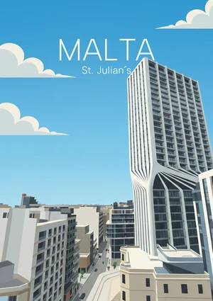 Modern vintage illustration of St. Julian’s, Malta