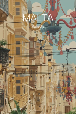 Modern vintage illustration of Valletta, Malta