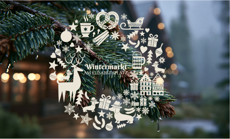 Wintermarkt identity applied over a winter market photograph