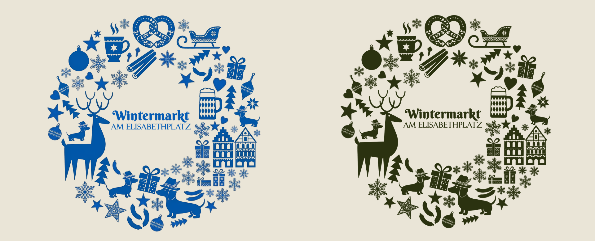 Blue and dark-green colourways for the Wintermarkt am Elisabethplatz identity
