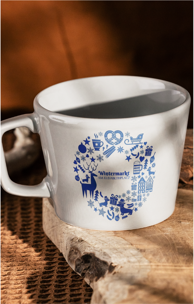 Wintermarkt identity applied to a ceramic mug
